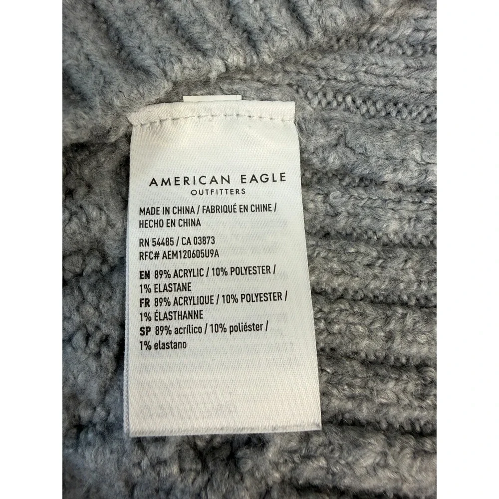 American Eagle Roll Neck Cable Knit Gray Sweater Large Oversized - Picture 8 of 8